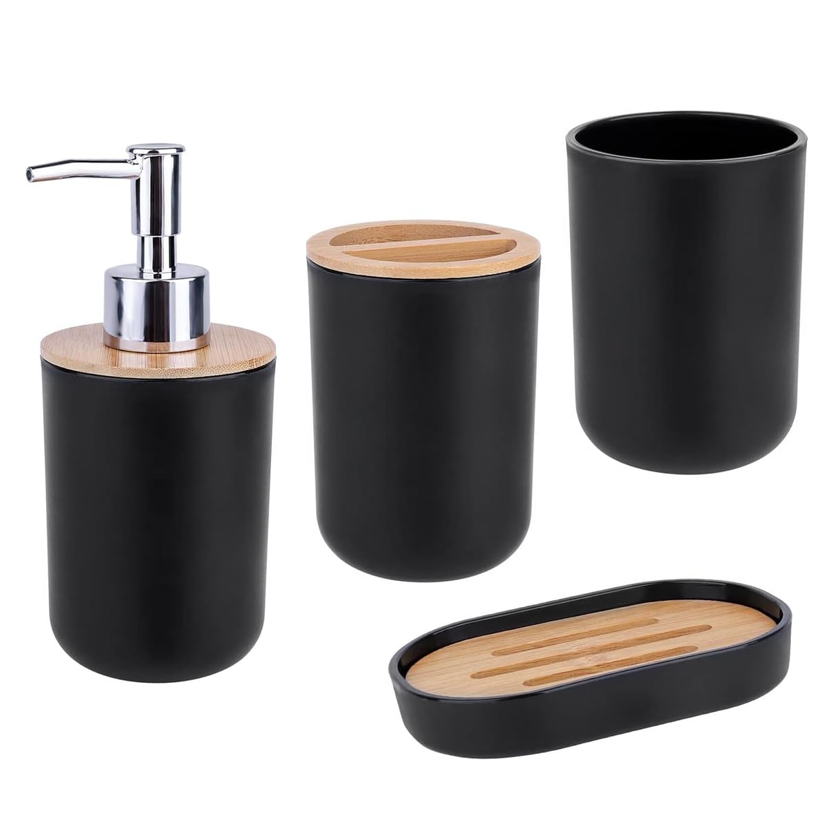 HASTHIP 4PCS/Set Bathroom Accessories Set, Lotion Soap Dispenser, Toothbrush Holder, Qtip Holder Dispenser and Soap Dish-Modern Bathroom Decor Vanity Countertop Organizer HASTHIP 4PCS/Set Bathroom Accessories Set, Lotion Soap Dispenser, Toothbrush Holder, Qtip Holder Dispenser and Soap Dish-Modern Bathroom Decor Vanity Countertop Organizer